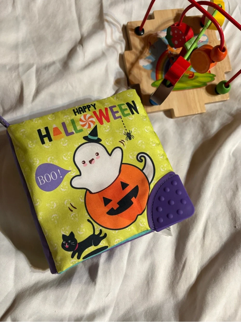 Halloween Soft Cloth Baby Book with Purple Teether